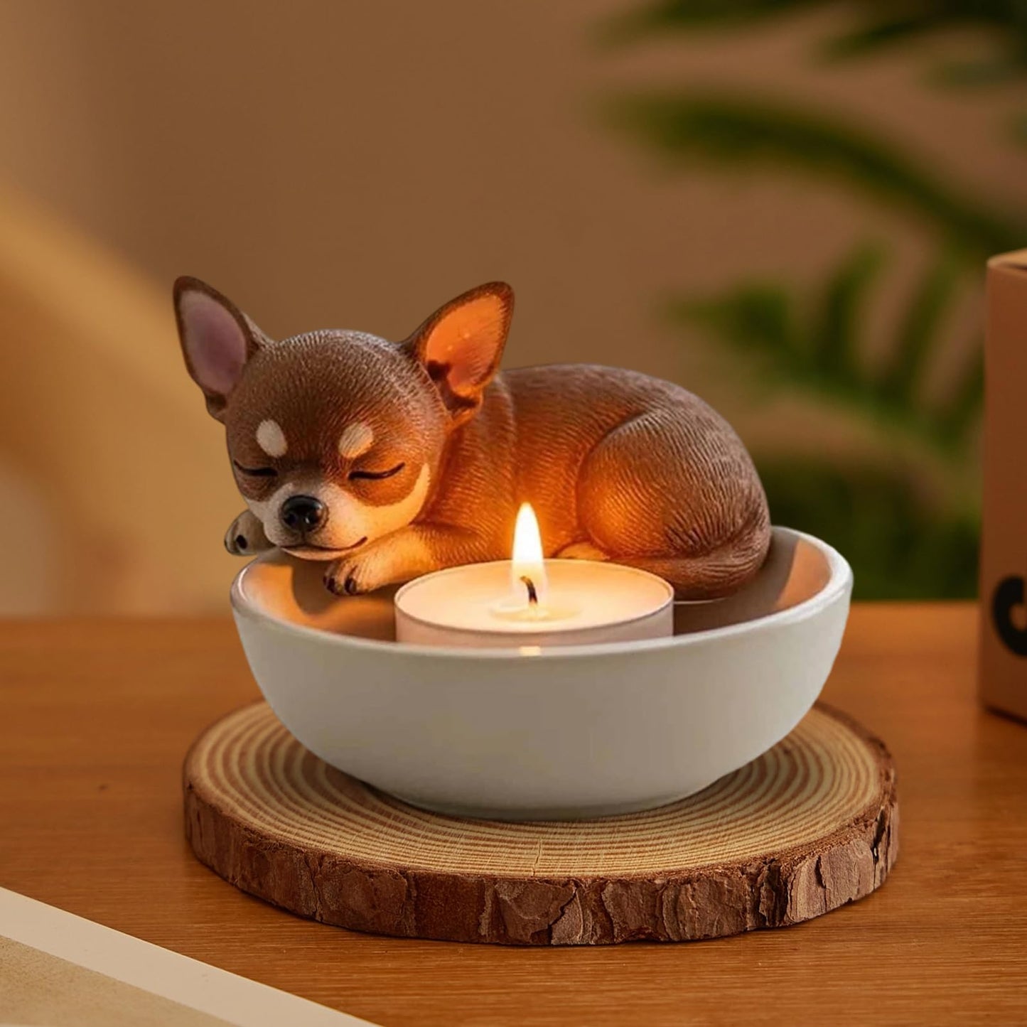Adorable Dog Tealight Candle Holders, Hand-Painted Pup Animals Tea Light Holder Resin Candlestick Ornaments for Home, Table