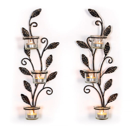 Sziqiqi Wall Sconces Candle Holder - Wall Candle Holder Black Tea Light Candle Sconce Vintage Wall Sconce Set of 2 for Living Room Wall Mount Candle Sconces for Bathroom Dining Room