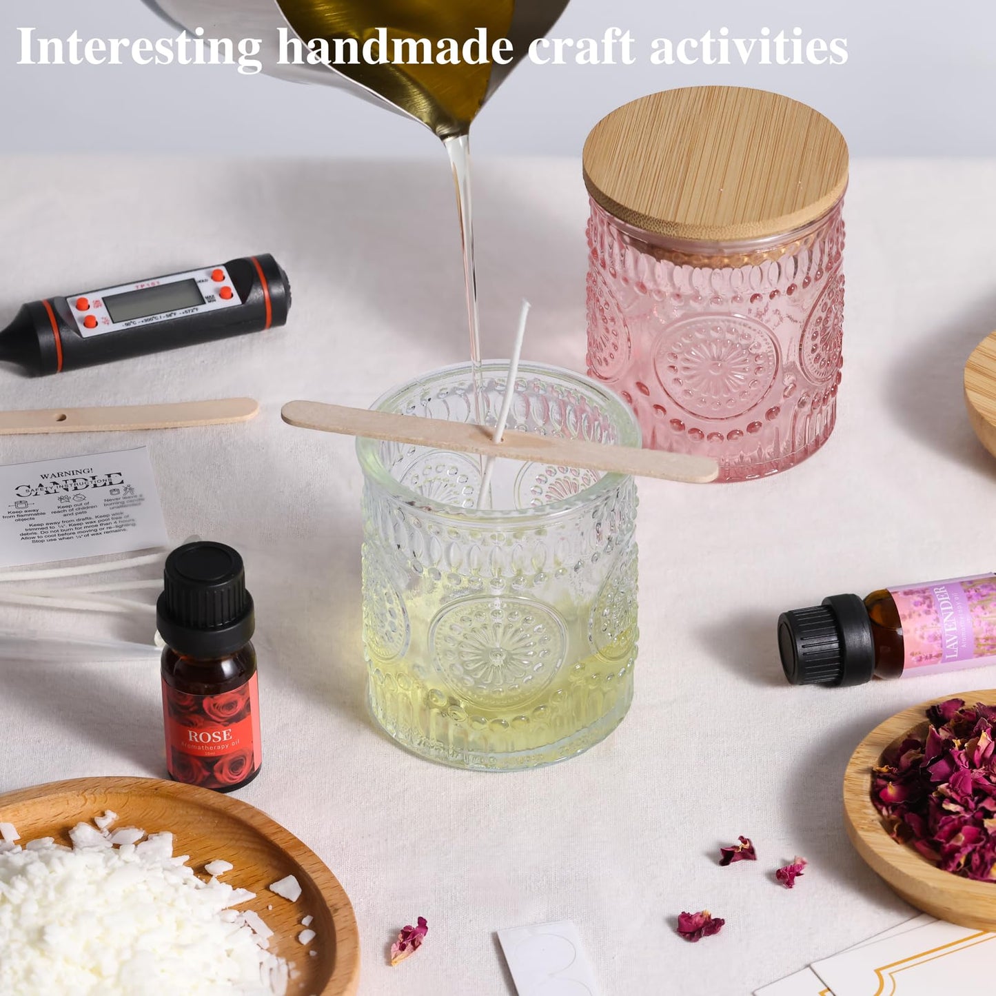 DARJEN Candle Making Kits for Adults- Soy Candle Making Supplies with 2 Candle Jars(Clear, Pink), Wax, Scents, Card & More, DIY Starter Candle Making Kit, Full Set DIY Arts & Crafts Gift