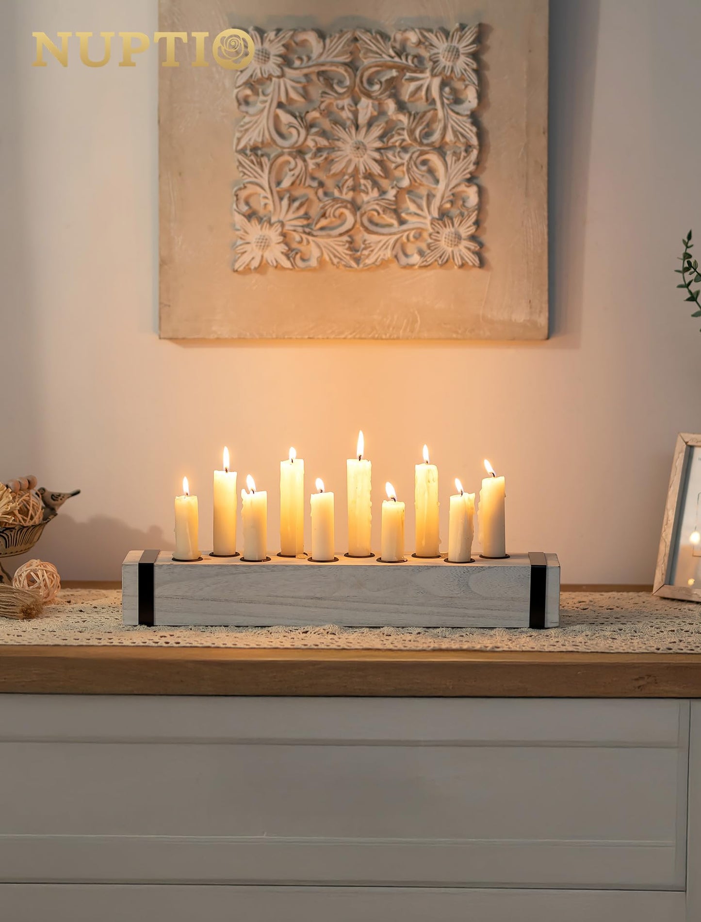 NUPTIO Candelabra Candle Holders Wood: Farmhouse Candlestick Holder for Fireplace Table Centerpiece - Wooden Taper Candles Stick for Thanksgiving Christmas Decor