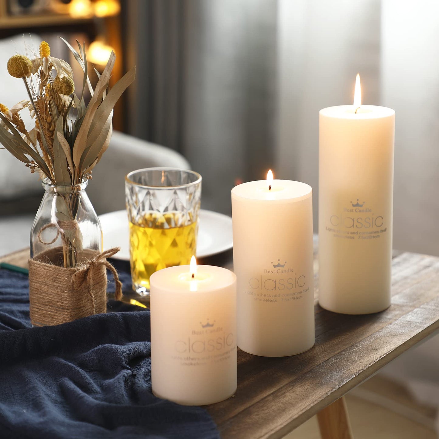 Sumind Set of 12 Pillar Candles Bulk 3"x 4", 6", 8" Dripless Unscented Poured Candles Long Clean Burning Tapers for Wedding Rustic Party Spa Bath Home Decor Relaxation All Occasions(Ivory)