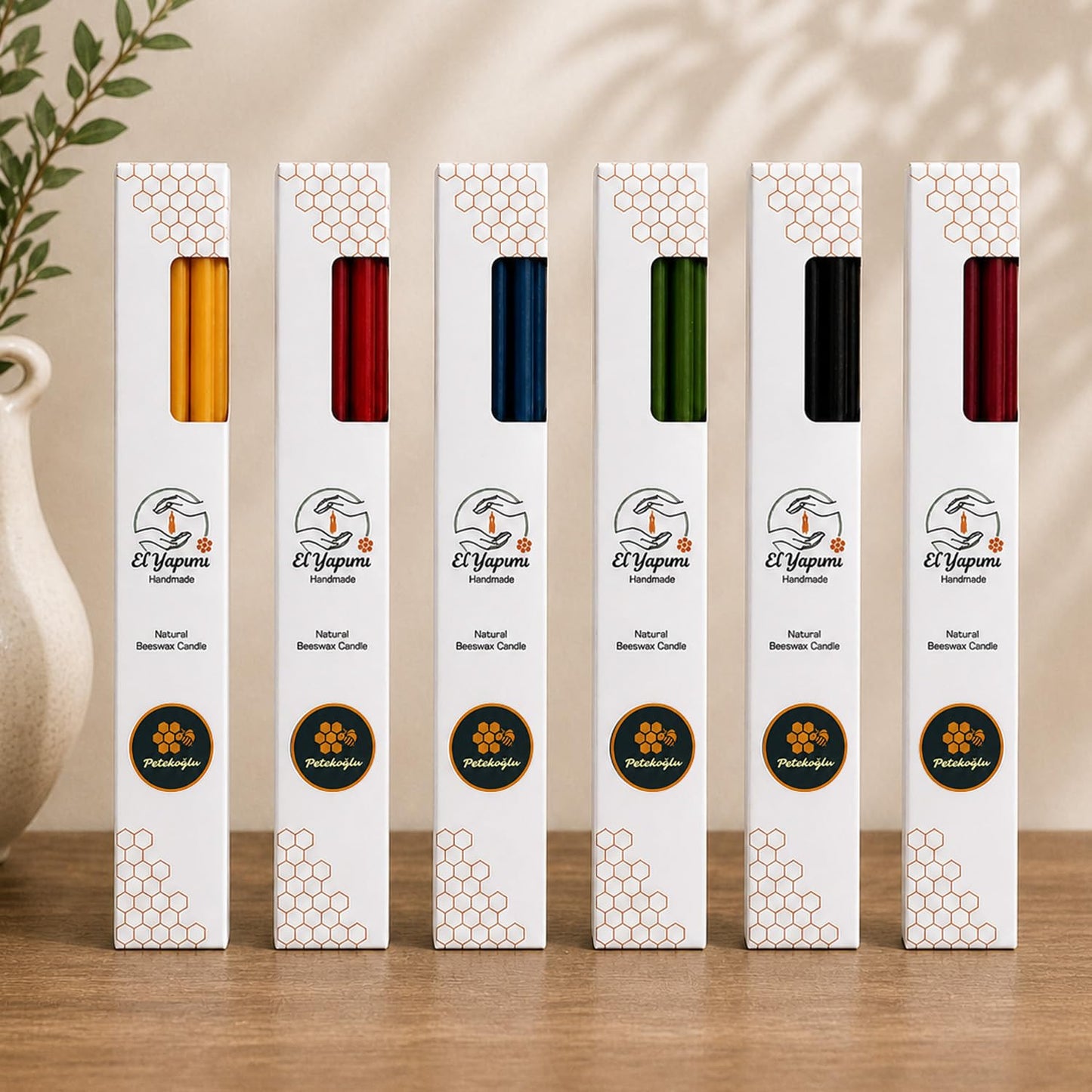 Petekoğlu 15-Pack Beeswax Wish Candles – Handcrafted, Drip-Free, Smoke-Free Slim Taper Candles for Rituals, Meditation, Birthday & Home Décor – Natural Honey Scent 7.87” x 0.24” (Burgundy)