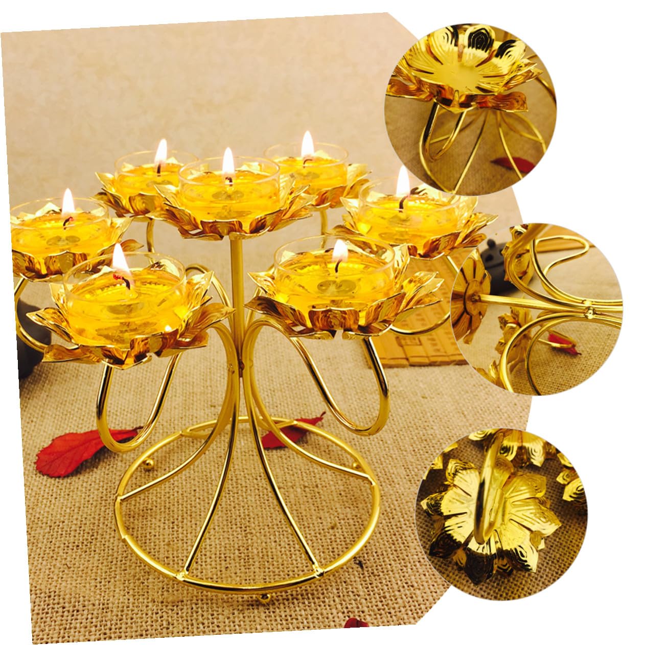 Lurrose Metal Lotus Shaped Tealight Candle Holder Alloy Heat-Resistant Candle Stand Not Easy to Deform for Bedroom and Living Room Furniture Decoration