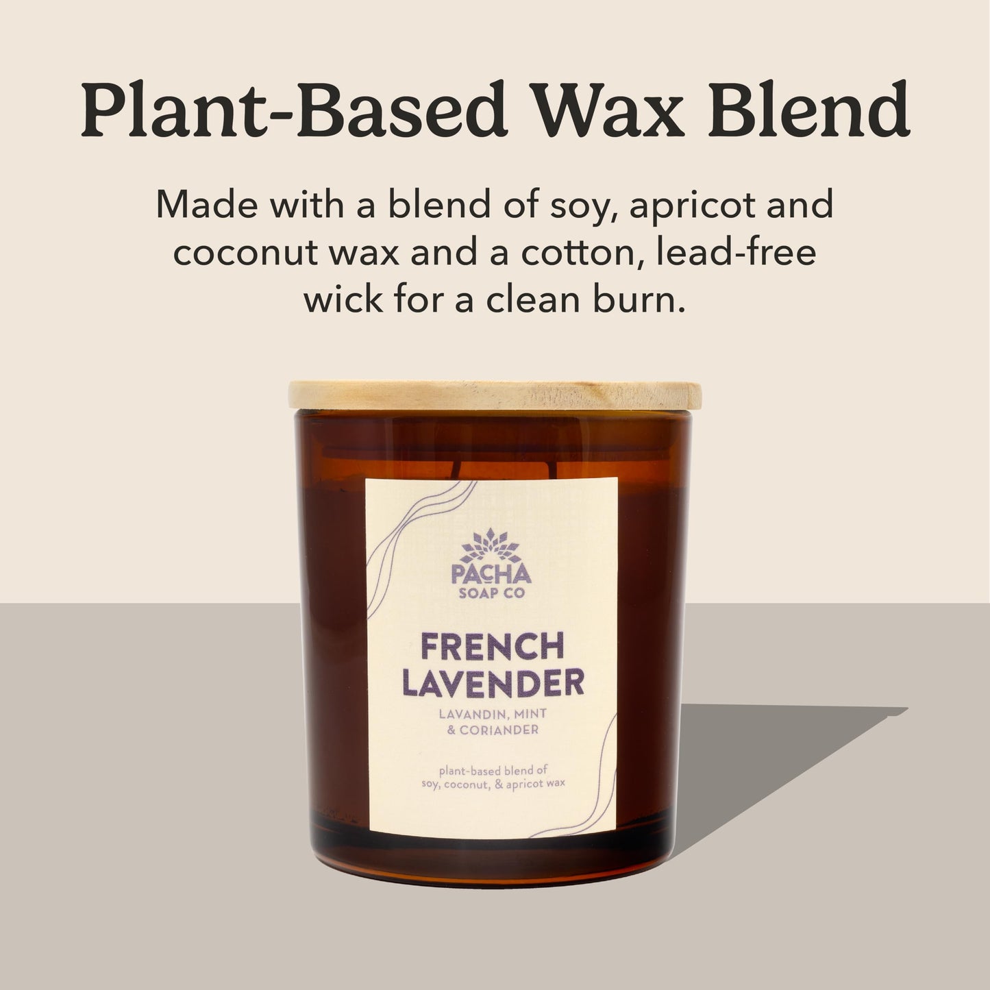 Pacha Soap Co. French Lavender Candle - Lavandin, Mint, and Coriander Scented, Soy, Coconut & Apricot Wax Blend, Cotton Wick, 40+ Hour Burn Time, Long-Lasting, Recyclable, Made in the USA, 7 oz