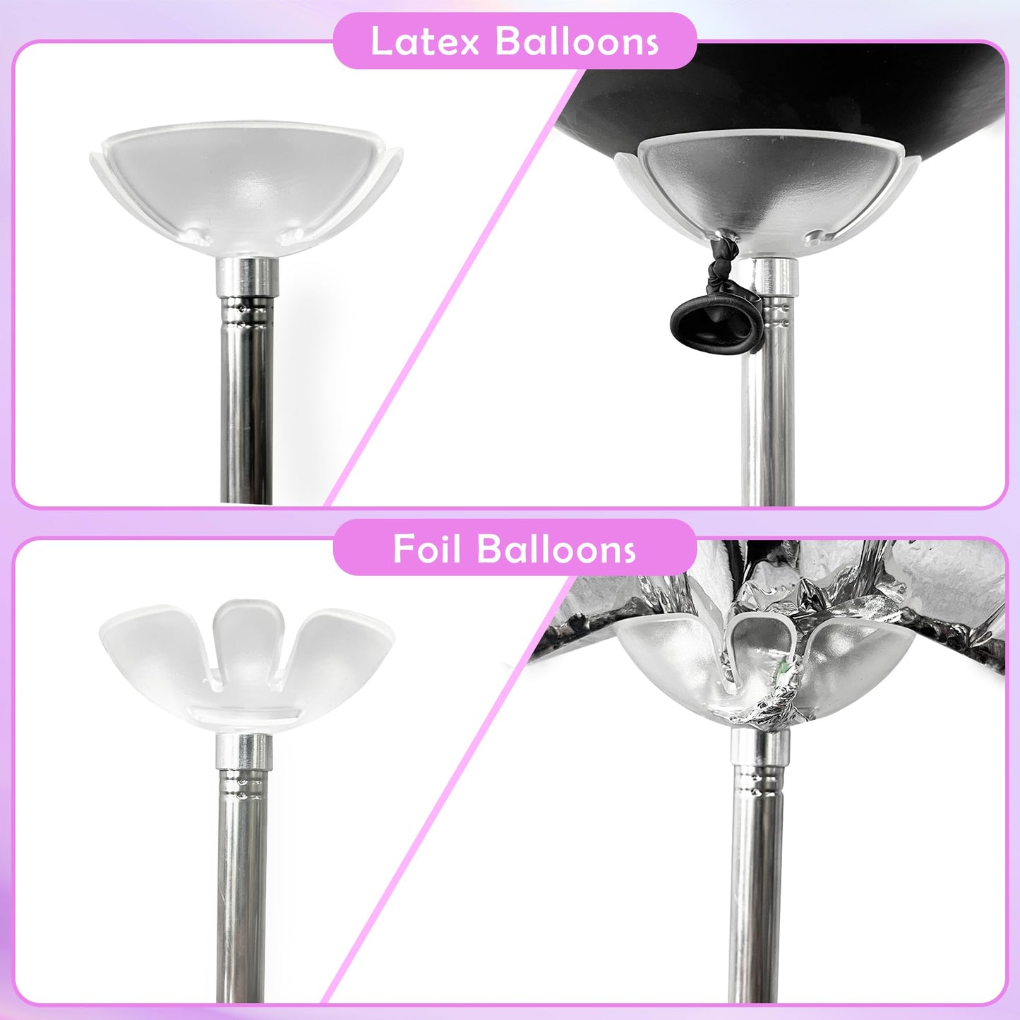 TEKXYZ Telescoping Balloon Stand Set of 2, 1.5ft to 7ft Free Adjustable Metal Balloon Column Stand for Party Decorations