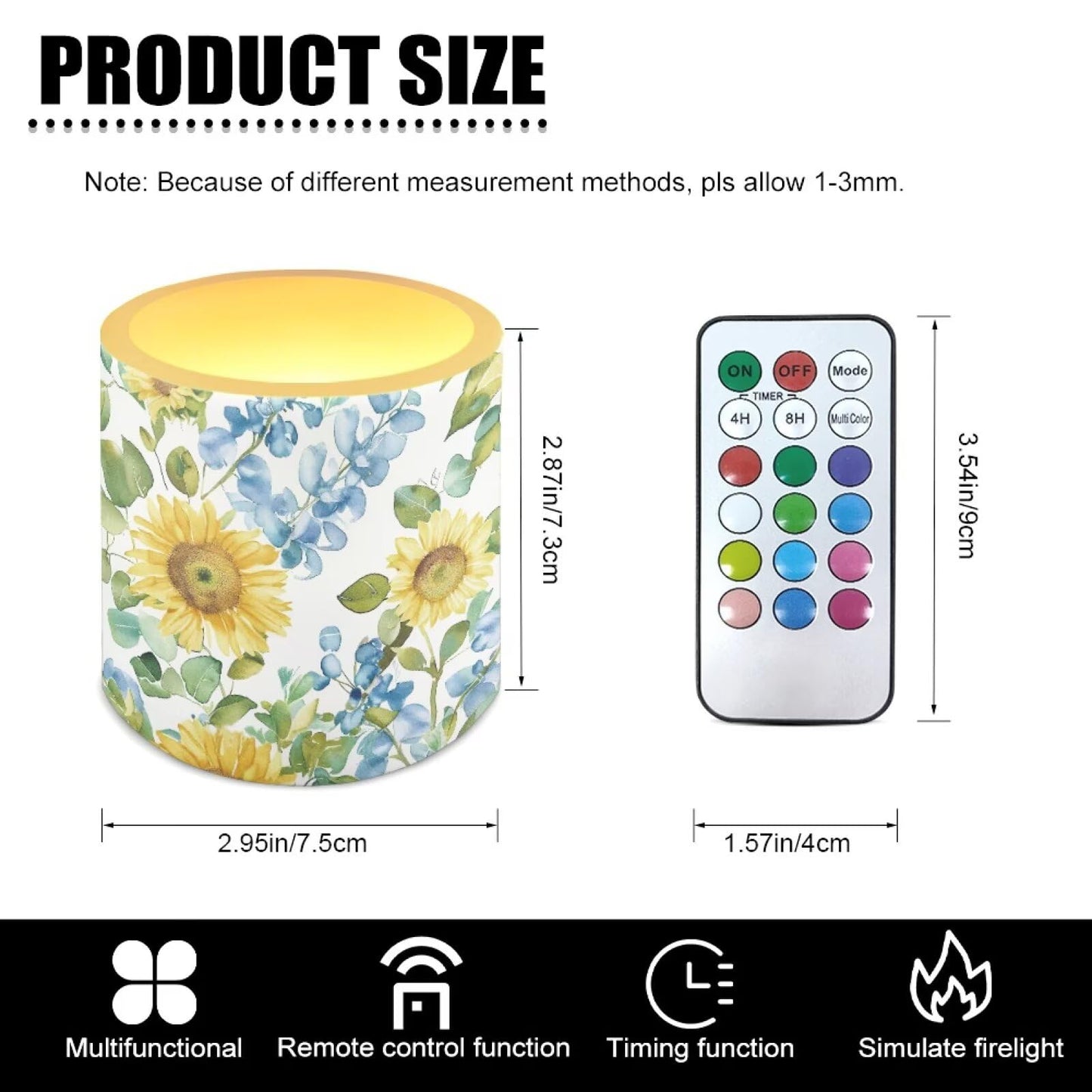 Cozeyat Daisy Floral Flameless Candles 4 Pack Battery Operated LED Pillar Candles with Remote Control Timer Waterproof for Indoor Outdoor Patio