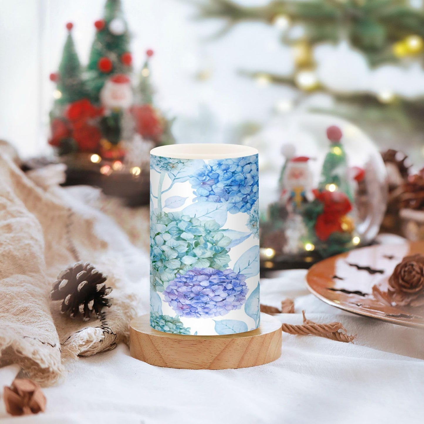 ALAZA Blue Purple Teal Green Hydrangea Flowers Flickering Flameless Candles Battery Operated with Remote Timer,Tea Light Candles LED Pillar Votive Candles Set of 2 for Outdoor Indoor Decorations