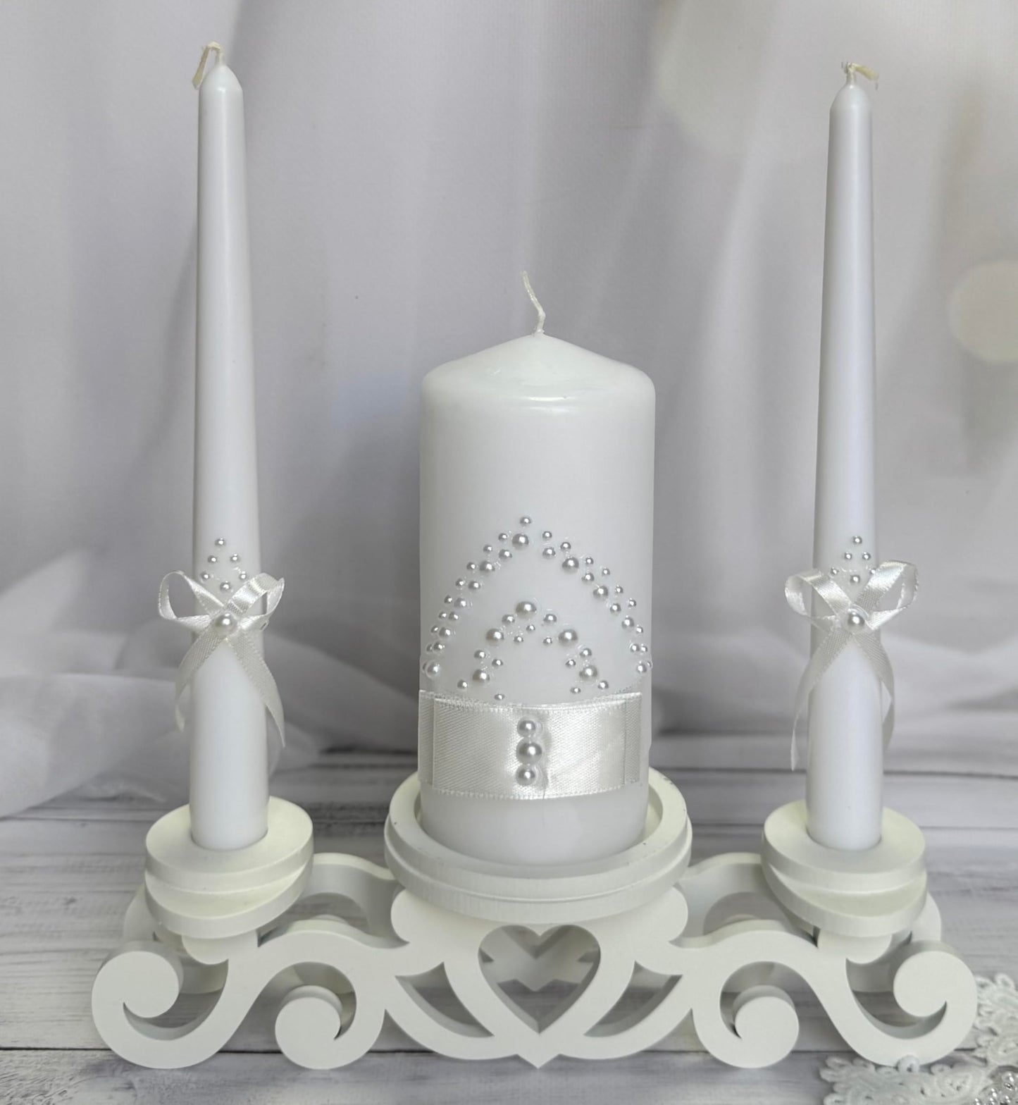 Magik Life Unity Candle Set - Wedding Ceremony & Reception – 6” Pillar & Two 10” Taper Candles – Long Burning Unity Candles for Marriage Ritual – Handmade in USA – White | Satin