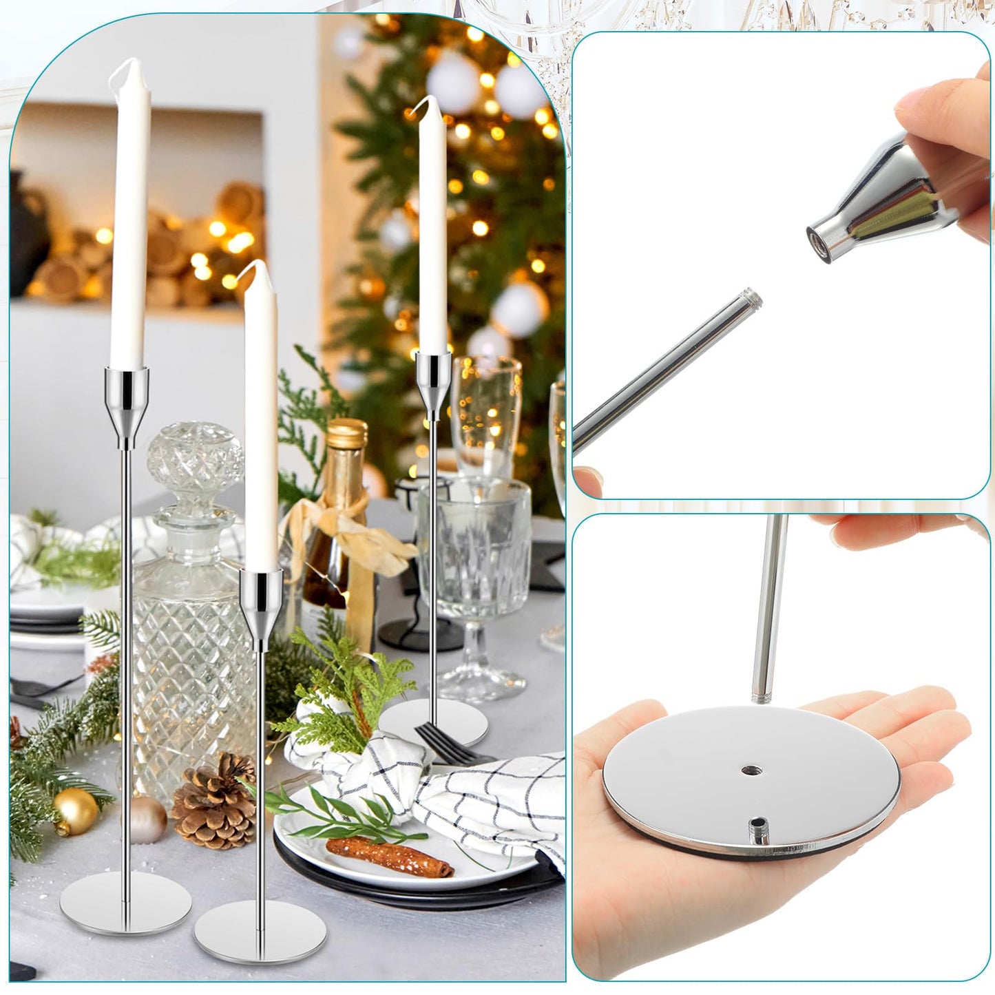 Set of 18 Tall Candlestick Holders Thin Metal Taper Candle Holders for Table Centerpiece Modern Decorative Pillar Candle Sticks Stand for Home Wedding Christmas Decoration(Silver)