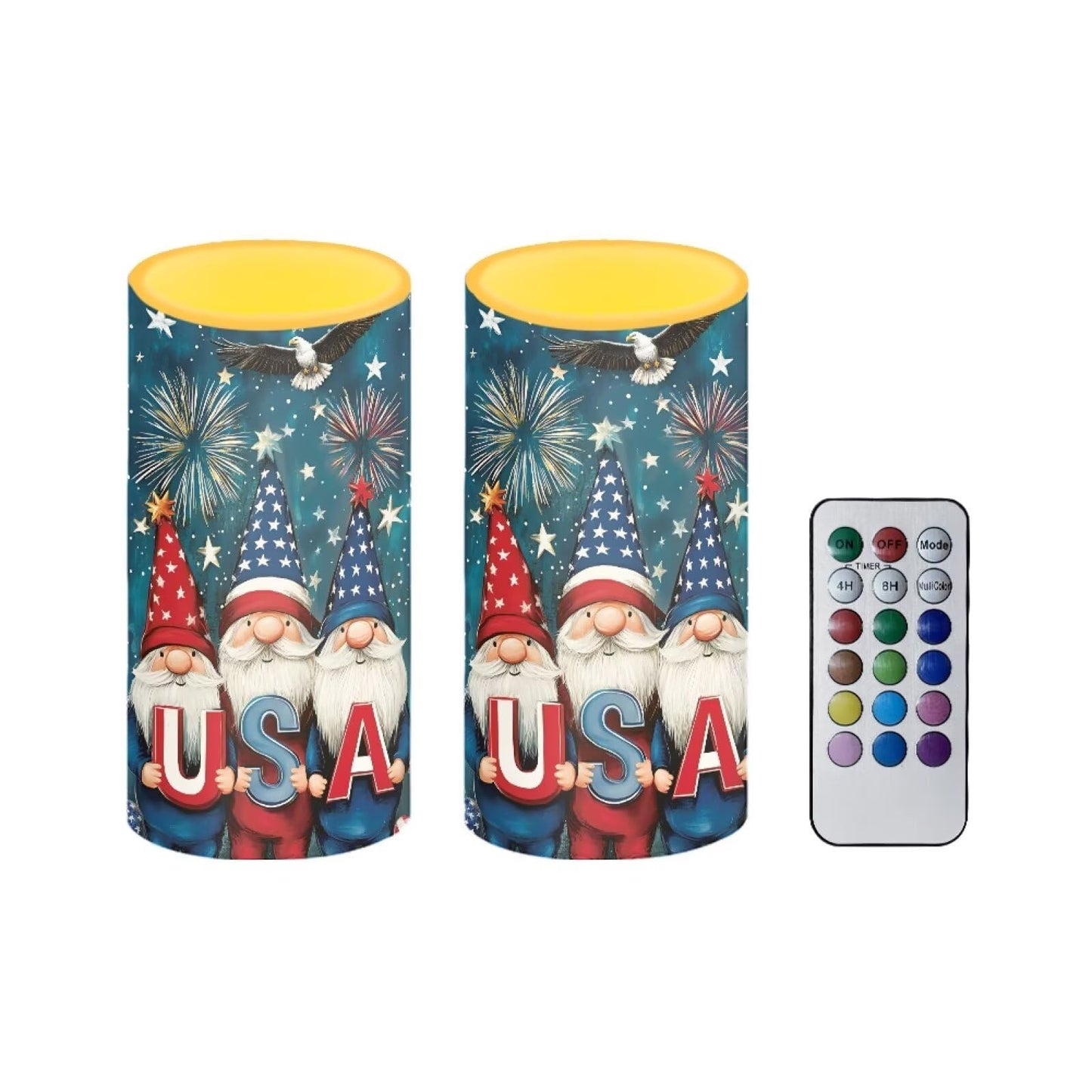 Luarisgur USA Flag Gnomes Battery Powered Candles with Remote and Timer Veterans Day Gifts Decorations LED Flameless Flickering Candles for Indoor Gifts Holiday Decor Home Party Festival Set of 2