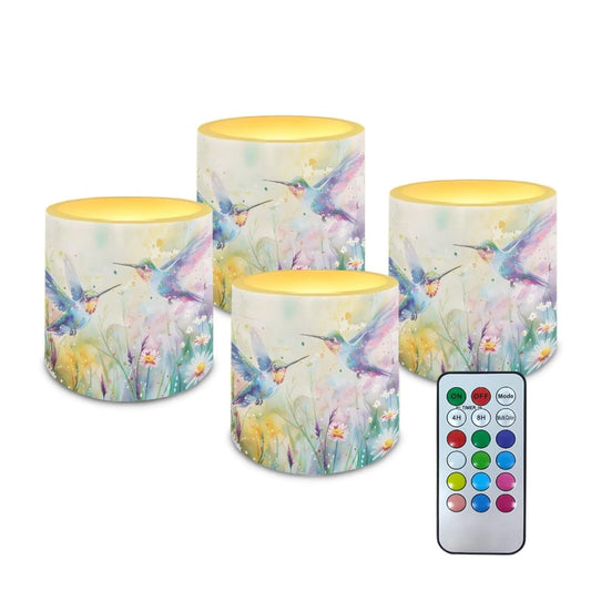 Cozeyat Floral Hummingbird Realistic Flameless LED Candles Set of 4 Battery Powered with Remote Timer Color Changing Waterproof for Indoor Outdoor Home Decoration
