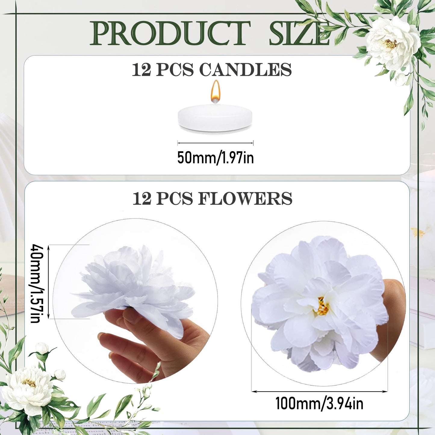 ZJGXH 24 Pcs Floating Candles for Centerpieces and Floating Flowers Vase Fillers for Centerpieces White Artificial Flowers for Wedding Table Party Home Decoration
