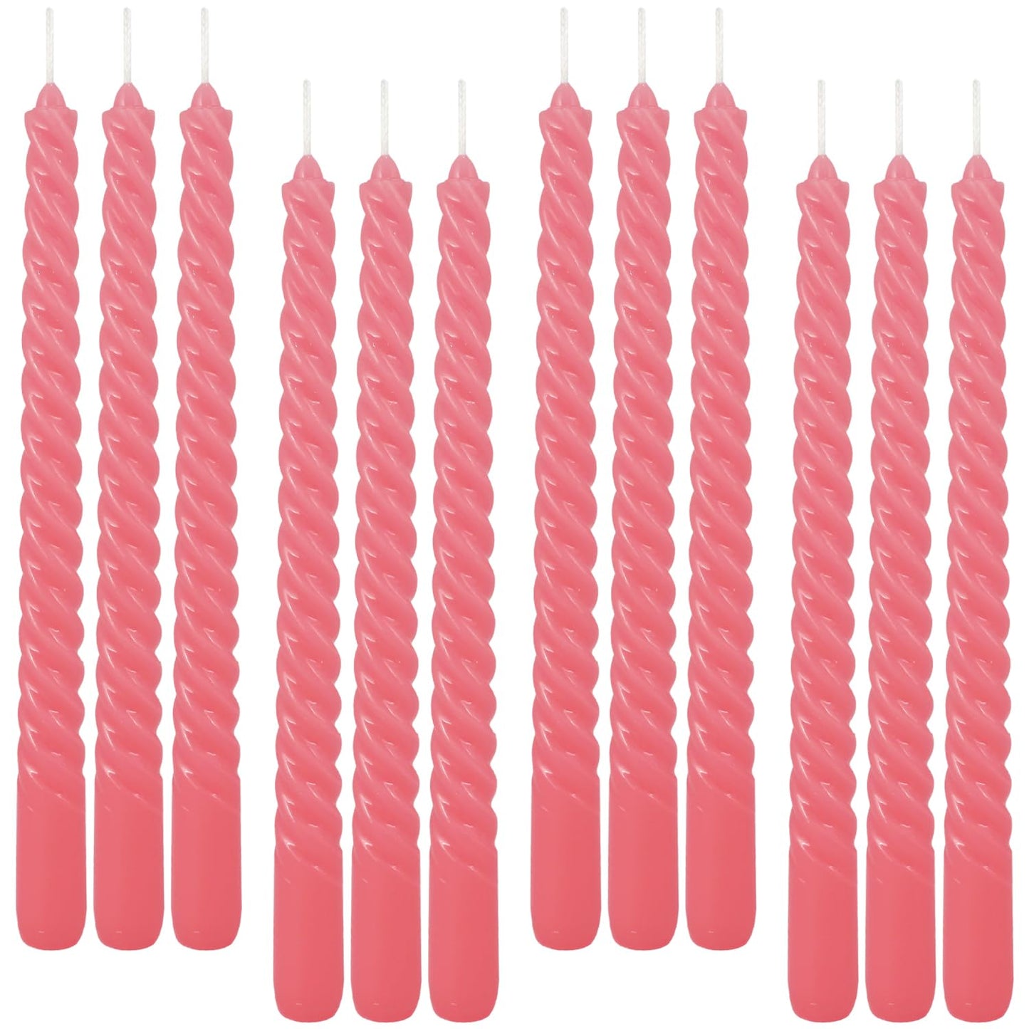 12-Pack Pink Spiral Taper Candles – 10 Inch Elegant Dripless & 10-Hour Burn – Long-Lasting Decorative Candles for Weddings, Birthdays, Parties, Church, Home Decor & Romantic Dinners