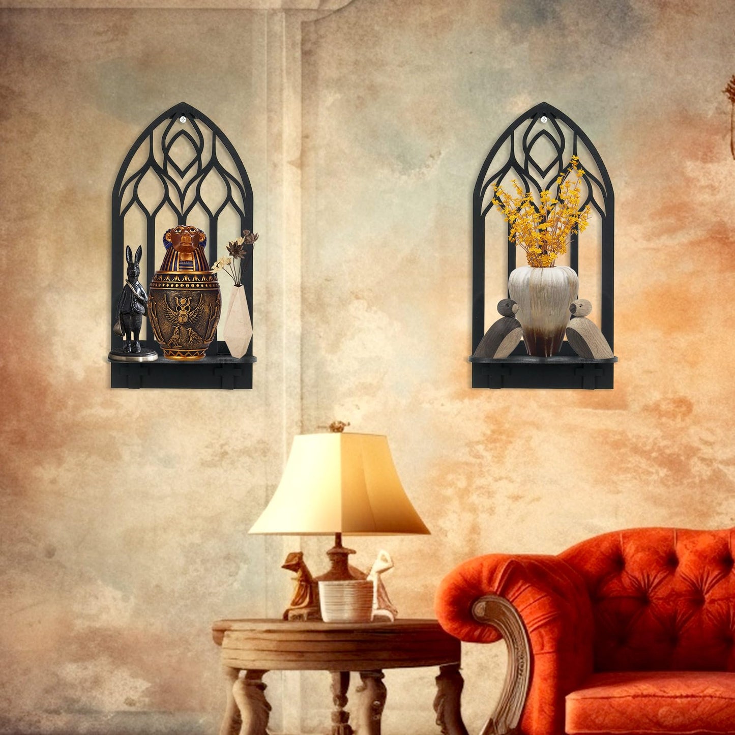 Zzbakress 2 Pcs Gothic Sconces Wall Decor Black Goth Decor Arched Church Wall Gothic Decor Art Gothic Bathroom Decor Gothic Home Decor for Living Room Kitchen Dinner Room (Upward)