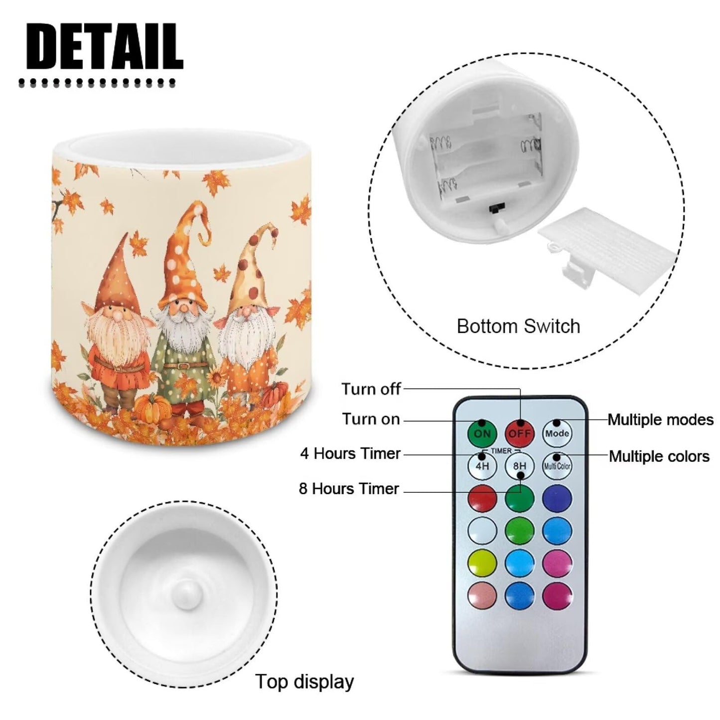 Cozeyat Fall Gnome LED Candles Set of 4 Battery Powered Flameless with Remote Timer Flickering Flame Waterproof for Home Garden Beach Table