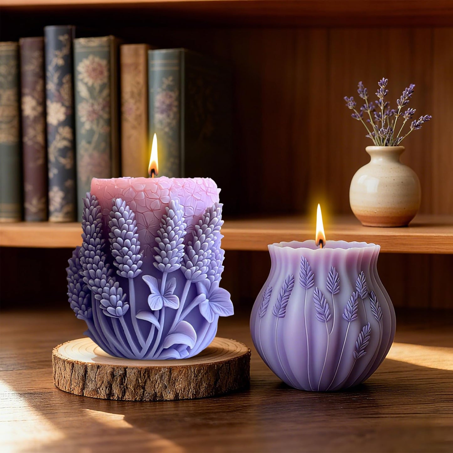 2 Pack Elegant Lavender Embossed Candle Molds, 3D Flower Pillar Silicone Candle Mold, Resin Casting Silicone Mold for Home Decor, Soap & Candle Making Craft Mold