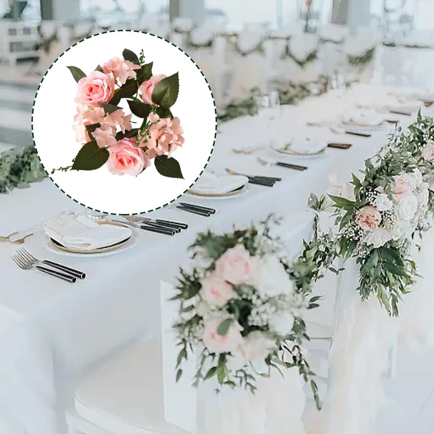 Candle Rings Wreaths 4 Inch Center Artificial Rose Candle Wreath Silk Flower Christmas Rings for Wedding Centerpiece Party Home Table Decor Style 2