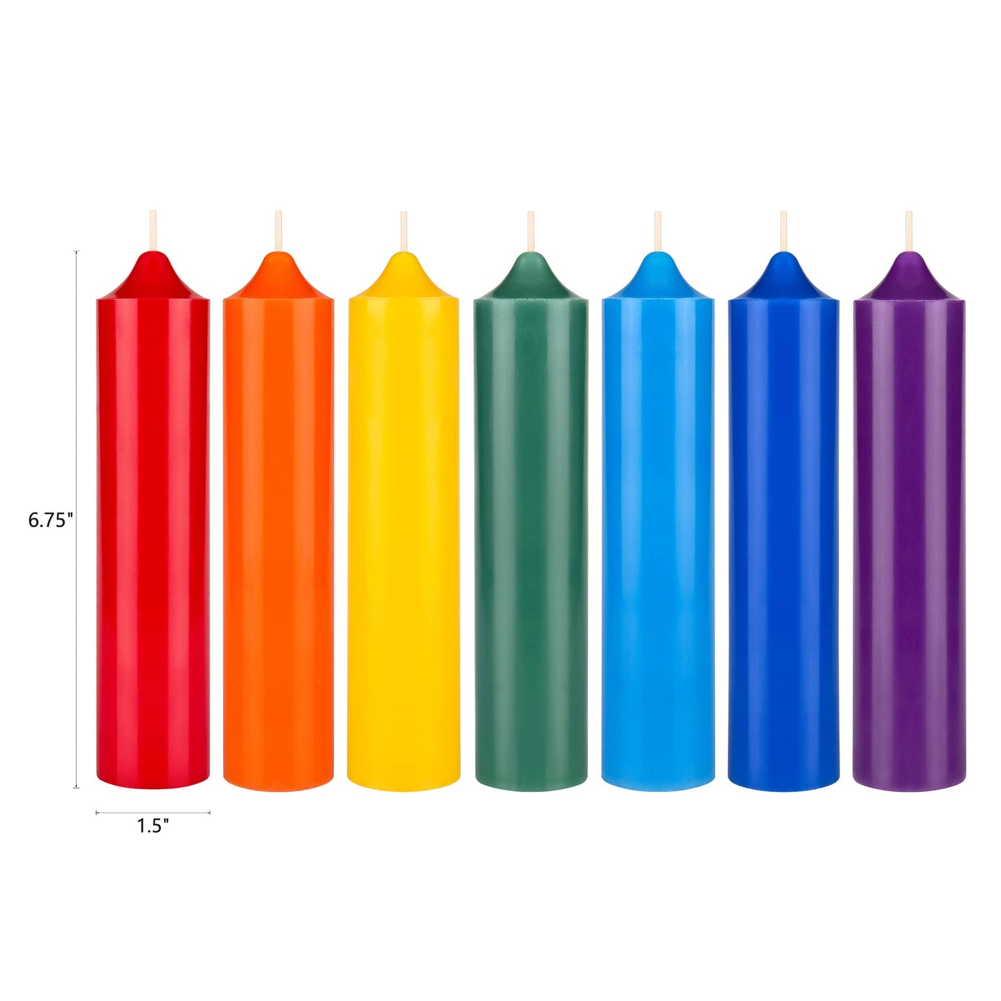 Mega Candles 7 pcs Unscented Bell Top Pillar Chakra Candles, Hand Poured Premium Wax Candle 1.5 Inch x 6.75 Inch, 100% Cotton Wick, Positive Healing Energy, Meditation, Relaxation, Reiki, Yoga
