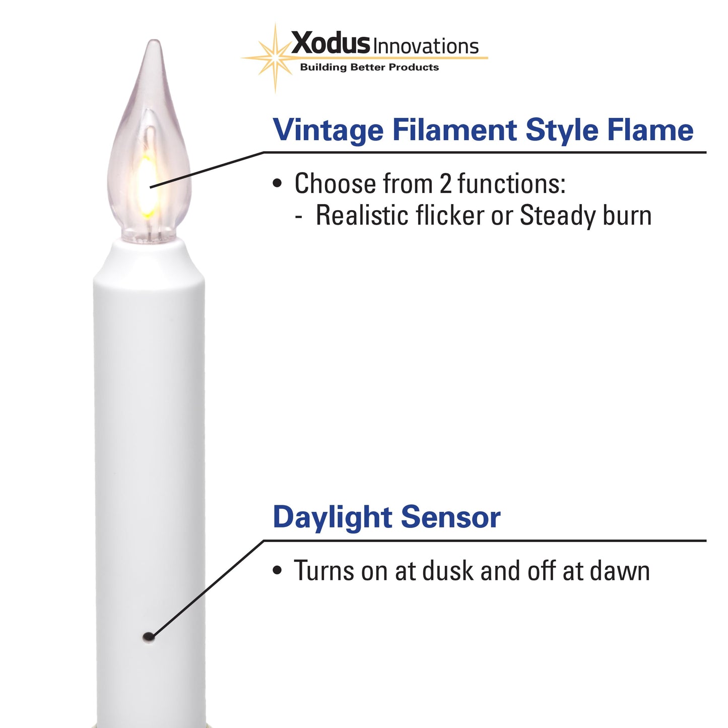 VC1820P 8.5 inch Battery Operated Vintage Filament LED Flameless Window Candle with Dusk to Dawn Timer and 3 Flame Settings, Silver