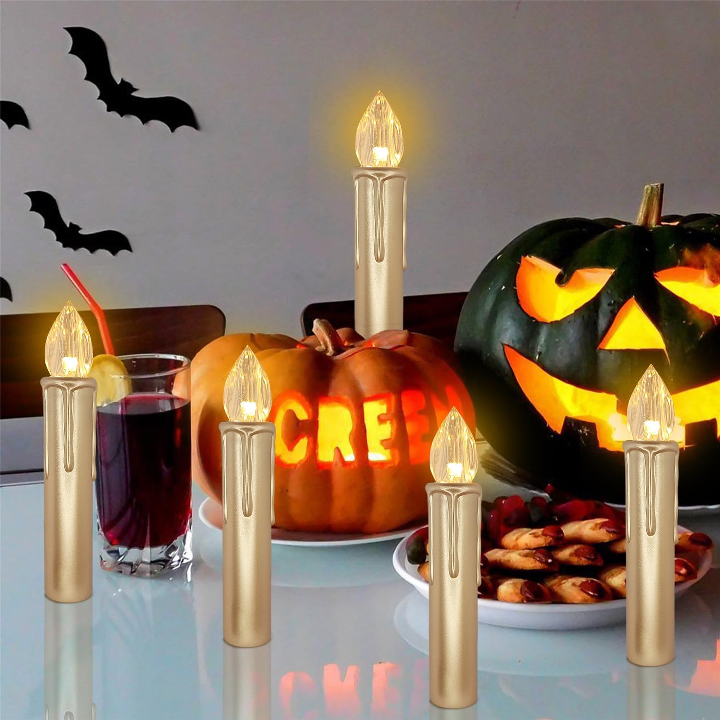 Gedengni Flameless LED Taper Candles with Clips, 4” Battery Operated Window Candles with Remote Timer Mini LED Chandelier Candlesticks for Home Decor Wedding Church Party & Tree Lighting,10 Pack,Gold