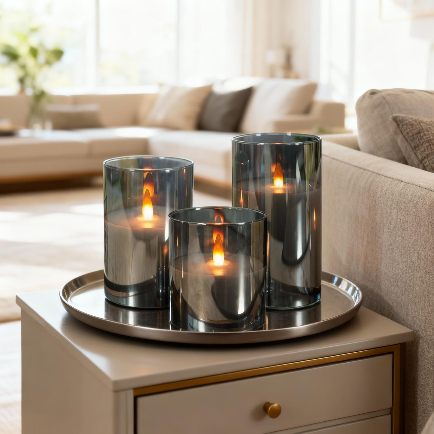 NICEME Clear Glass Flameless Candles Battery Operated with Remote Timer, Real Wax LED Pillar Candles with Flickering Flame Pure White Radiance Evanescing Fake Candles for Wedding Home Decor, Set of 3