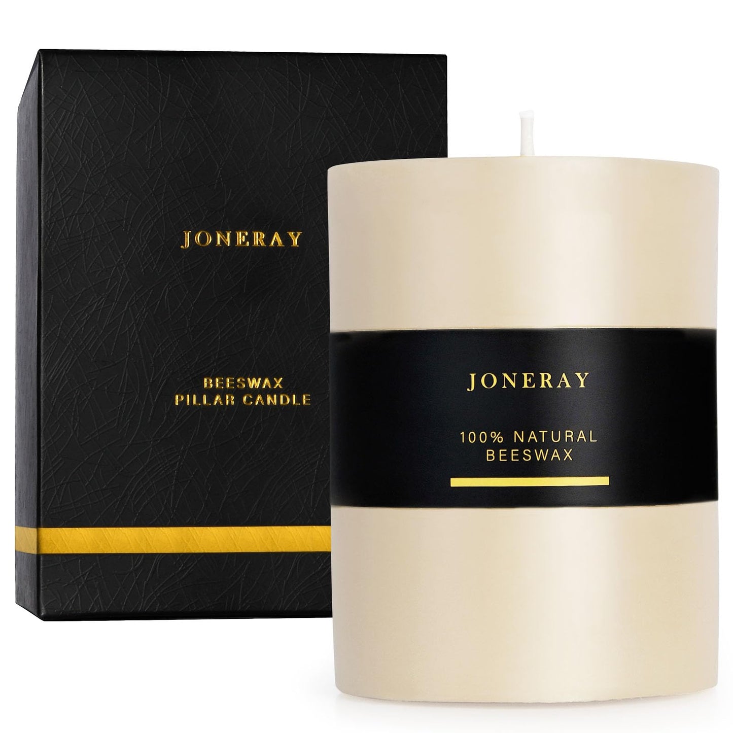 JONERAY Beeswax Pillar Candles 3x4 Inch, Pure Natural Beeswax Candles - Unscented, 40 Hour Burn Time,Hand-Poured (Ivory)