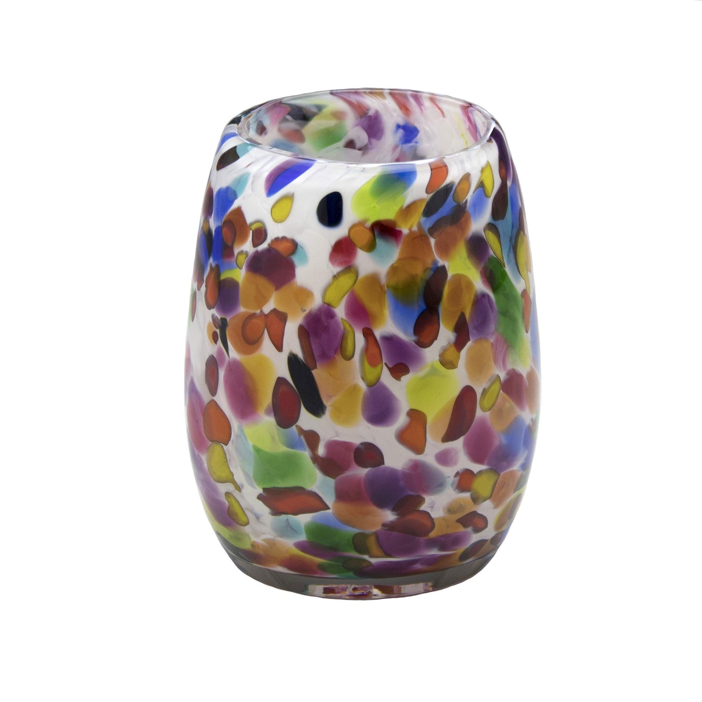 Totally Blown Glassworks Votive Candle Holder, Tea-Light, Handmade Blown Glass, Accent Vase, Centerpiece, Home Decor, Artist Dehanna Jones, Seattle, WA. (White Over the Rainbow)