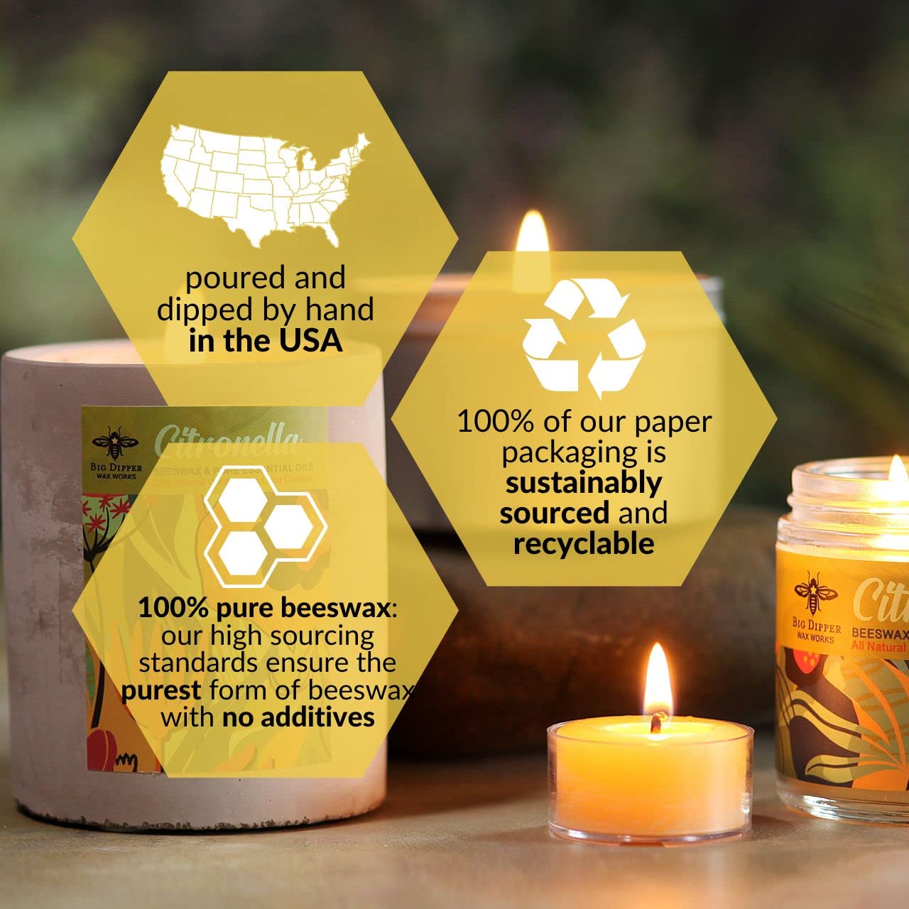 Big Dipper Wax Works Citronella Candles Outdoor, 6 Citronella Tealight Candles, Beewax Candles