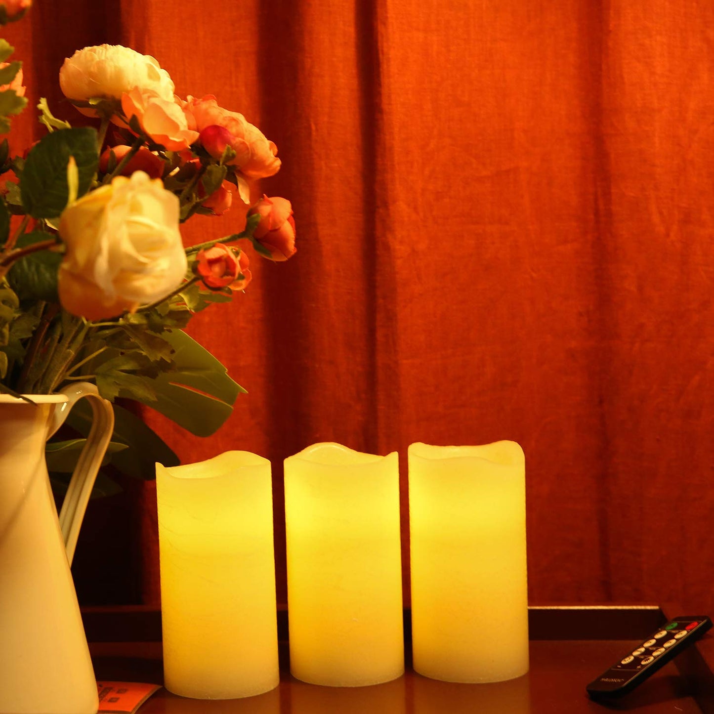 H-BLOSSOM Flameless Candles Battery Operated Real Wax Pillar LED Candles with 10 Key Remote Control Cycling 24 Hours Timer Set of 6 (3" x 6" Remote)