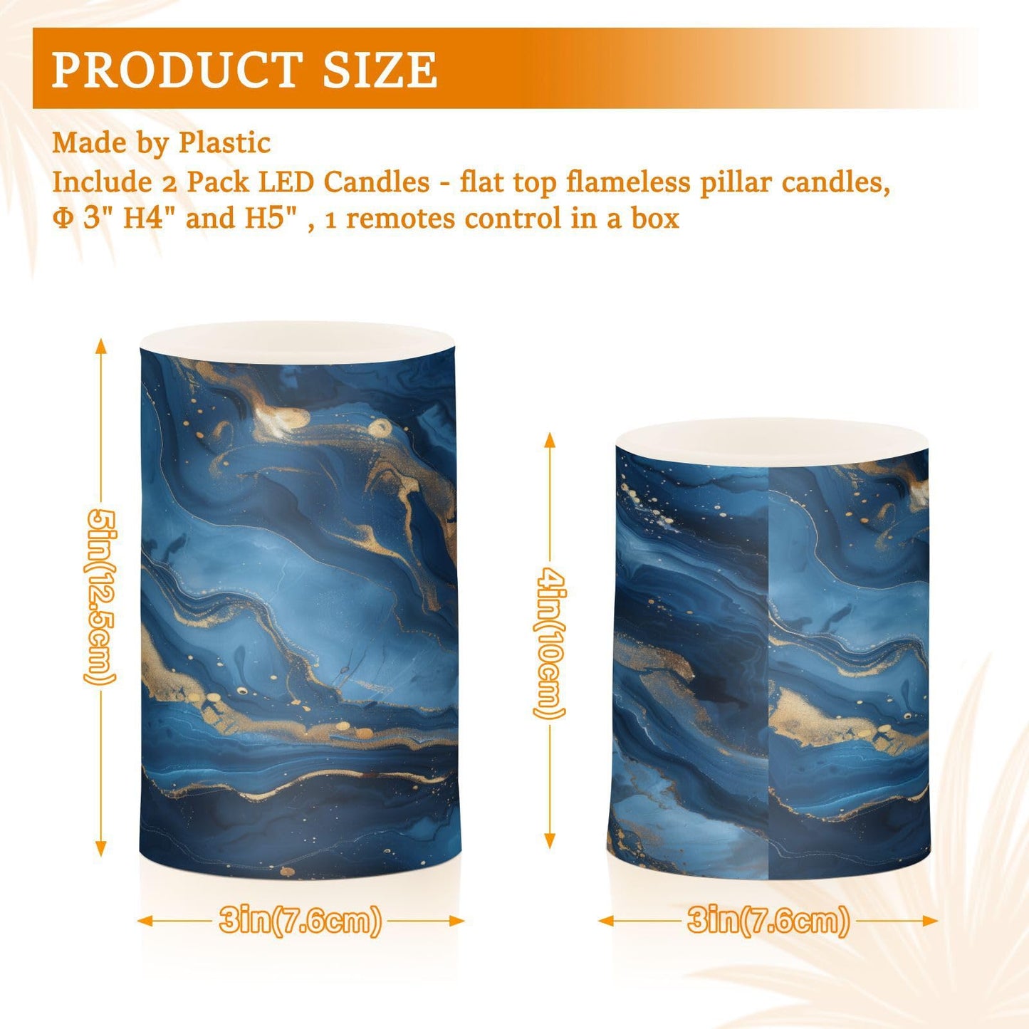 LFICRTAN Blue and Gold Marble Flameless Candles Battery Operated Color Changing LED Candles with Remote Control Timer Outdoor Indoor 2 Pack