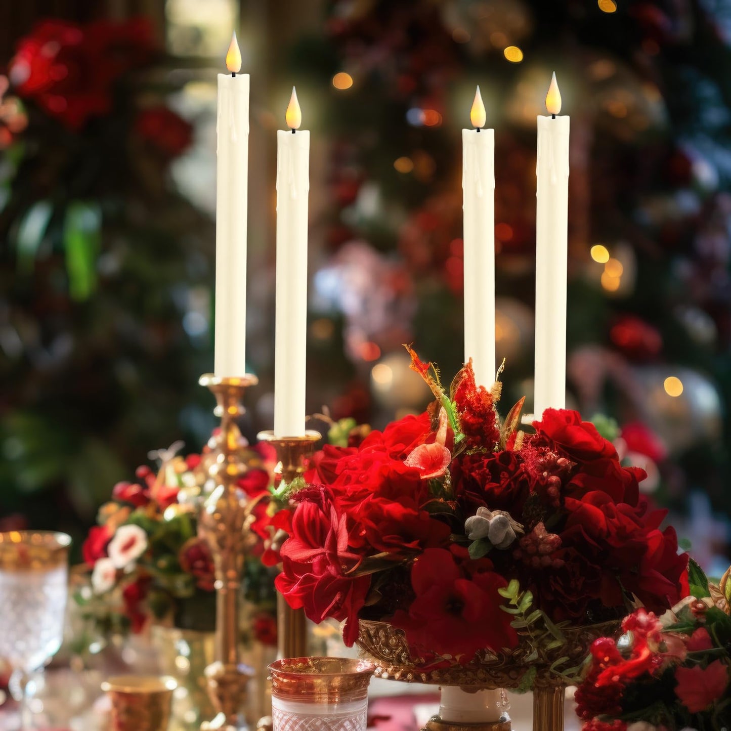Baquler 24 Pcs 10 Inch Ivory Flameless Taper Candles LED Candle Sticks Battery Operated Flickering LED Candlestick Window Plastic Candle for Wedding Halloween Christmas Decor(No Battery)