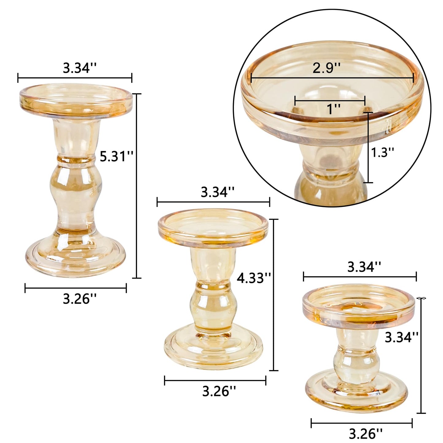 DreamsEden Amber Glass Candle Holder, Set of 3 Crystal Clear Candlestick Stand for Pillar Taper Tealight Candle, 3 Pcs Elegant Candelabra Table Centerpiece Home Living Room Wedding Dinner Party Decor
