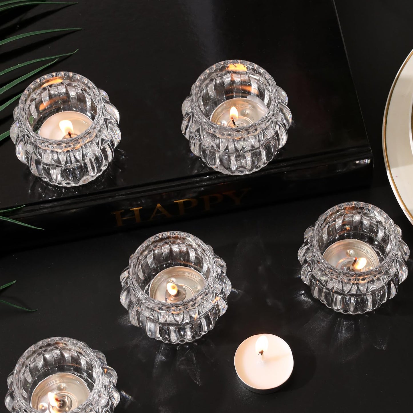 SHOHAYTO Set of 6 Glass Tea Light Candle Holders, Votive Candle Holders for Wedding Table Centerpieces, Tealight Holders for Christmas Party & Home Decor