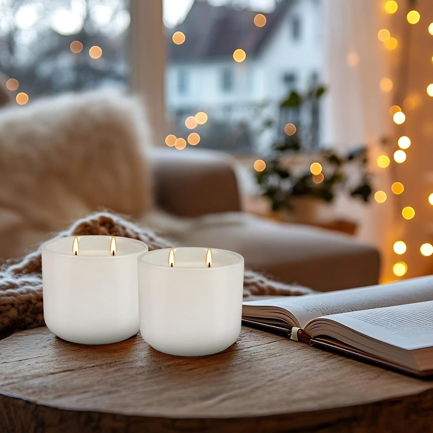 Wfmolcand 2-Pack Citronella Candles in White Ceramic Jars - 2 Cotton Wicks, Citronella Oil with Elegant White Pillar Design Perfect for Outside Patio, Camping & Garden, Summer Gifts for Indoor Home
