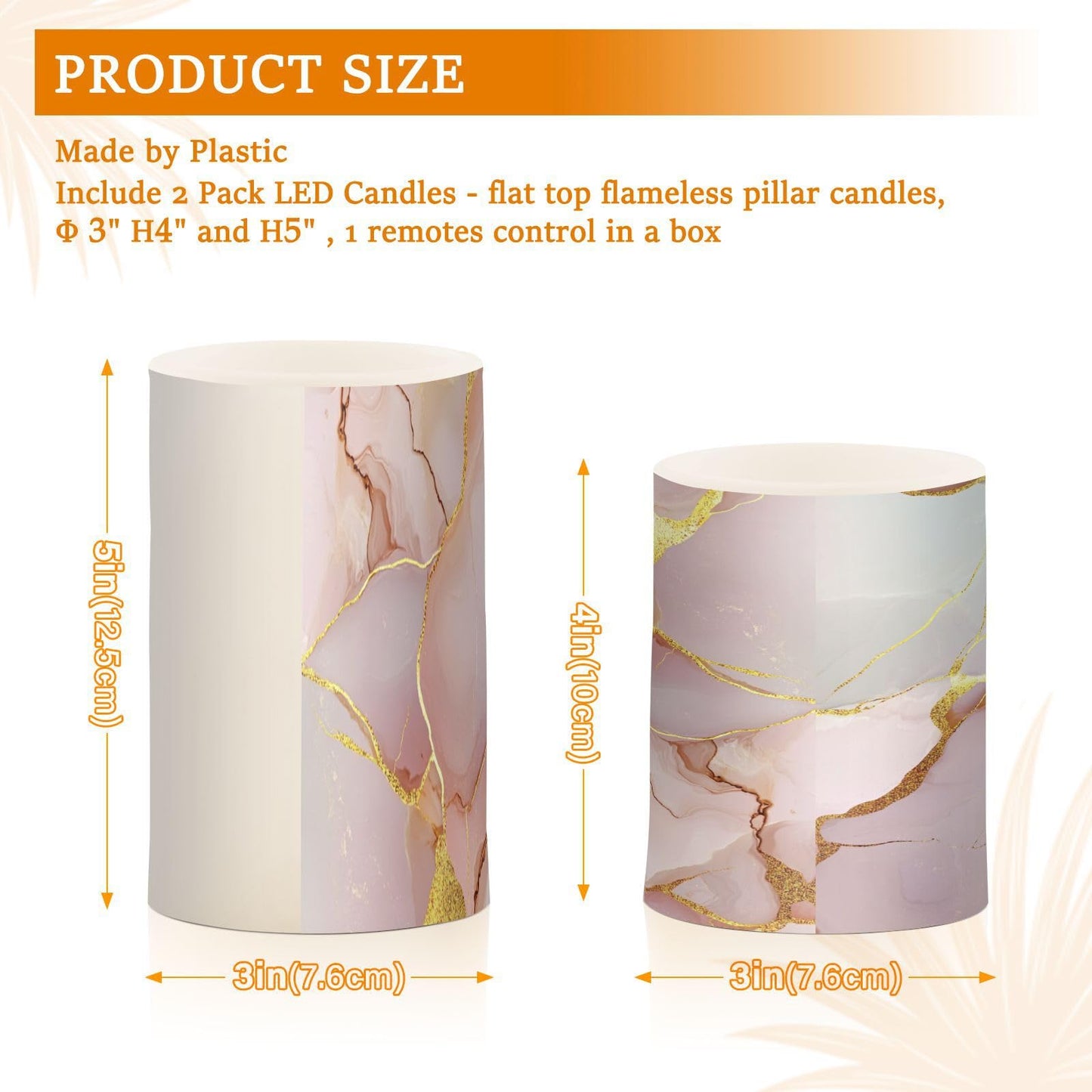 Flameless Pillar Candle Battery Powered Led Candles for Living Room Marble Blush White
