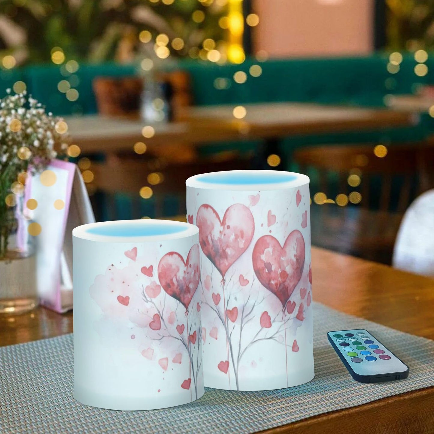 ALAZA Pink Hearts Flickering Flameless Candles Battery Operated with Remote Timer,Tea Light Candles LED Pillar Votive Candles Set of 2