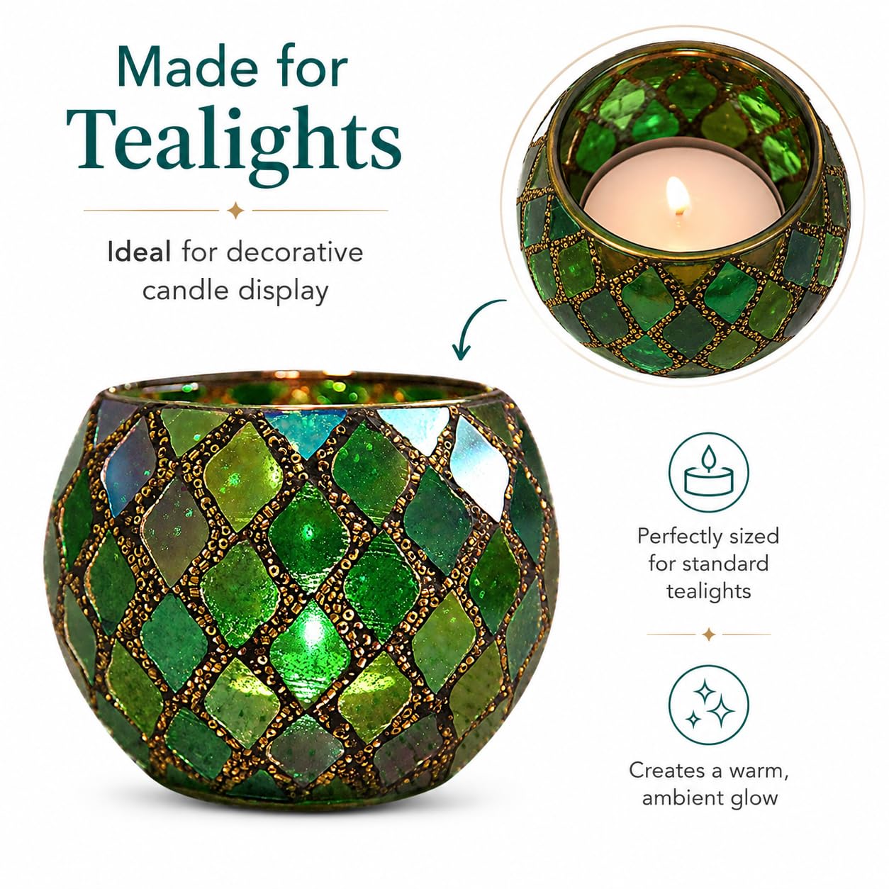 Votive Candle Holder Tea Lights - Glass Candle Holders, Mosaic Tealight Candle Holder, Candle Jar Cup for Wedding Centerpiece Party Table Decorations, Valentines Day Decor