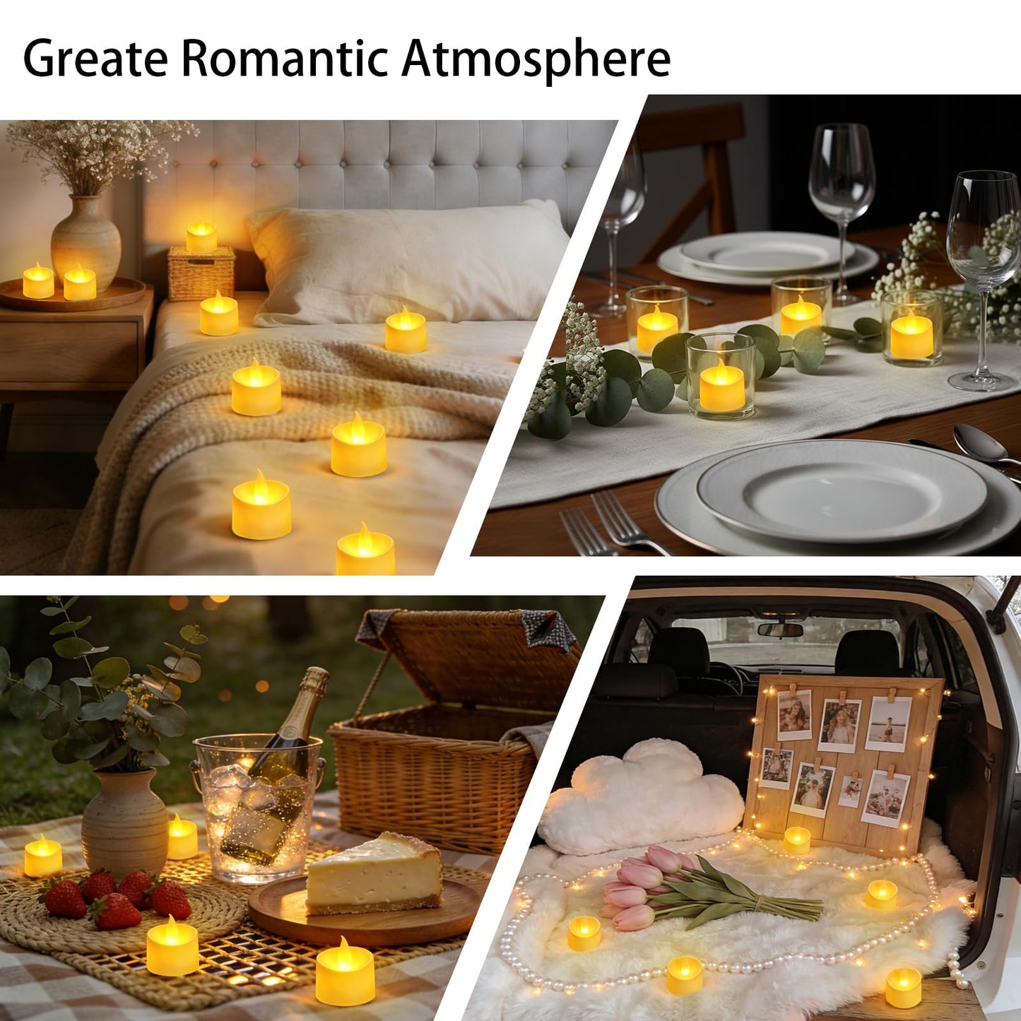 Dual-Flame Flickering Flameless LED Tealight Candles, Battery Operated Tea Lights with Realistic Warm Yellow Glow, 200+ Hour Long-Lasting Fake Candles for Home Wedding Votive Decor (Ivory, 24 Pack)