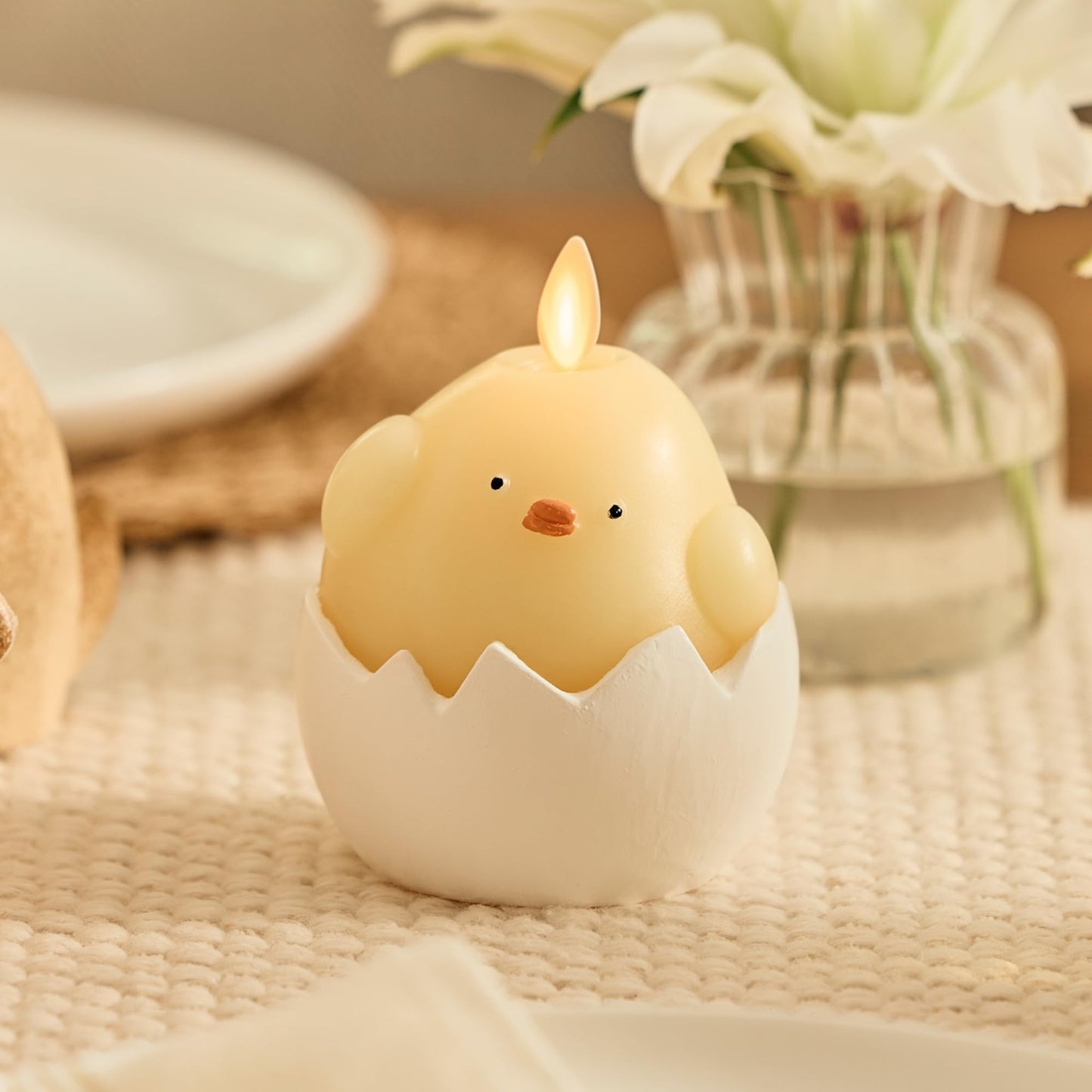 Luminara Hatching Easter Chick Candle - 3.3" x 4.3" - Flameless Real-Flame Holiday-Inspired Decor - AA Batteries - Flickering LED Flame