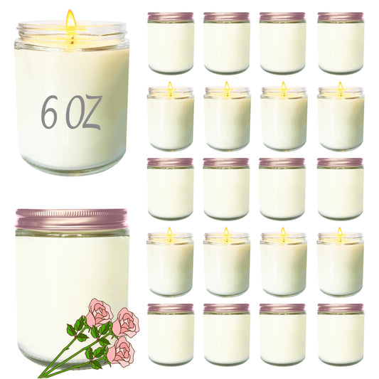 Veiuwa 24 Pcs 6 Oz Rose Scented Soy Candles Set,Mason jar Bulk Candles for Gifts,Aromatherapy Candle,Great Stress Relieving Scented Candle for Girls as a Gift for Birthdays, Weddings and More!