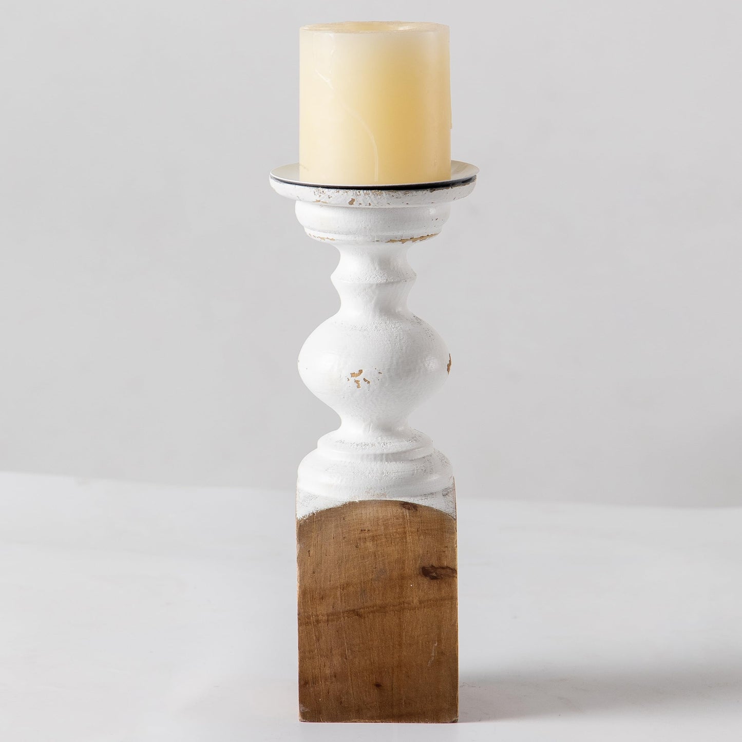 SOFE Wood Farmhouse Candle Holders, 11" Tall White Candle Holders for Pillar Candles, Rustic Candle Stand for Mantel, Coffee Centerpiece Table Decorations, Living Room, Dining Room Decor
