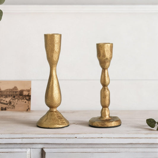 Antique Brass Taper Candle Holders Set of 2 Vintage Iron Gold Candlestick Holder for Centerpiece Farmhouse Decorative Candlesticks for Wedding Christmas Mantel Dining Table Home Decor