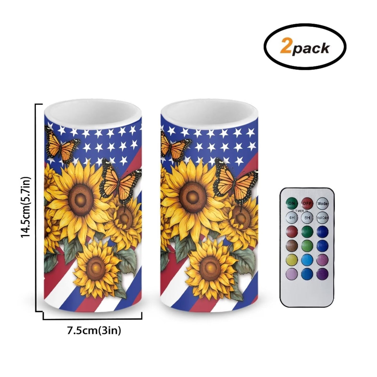 Luarisgur Independence Decorations Indoor Candles with Butterfly Sunflower American Flag Flameless Candles with Remote and Timer Set of 2 Battery Operated LED Candles for Festival Gift Home Room Decor