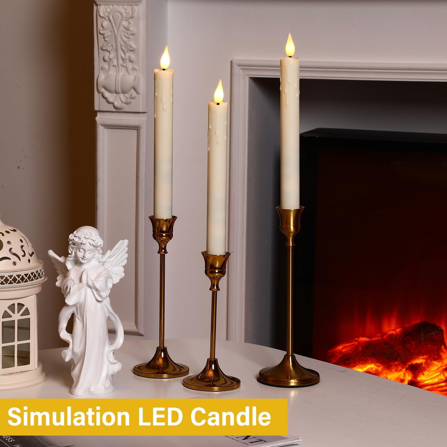 Baquler 24 Pcs 8.8 Inch Ivory Flameless Taper Candles LED Candle Sticks Battery Operated Flickering LED Candlestick Window Plastic Candle for Wedding Halloween Christmas Decor(No Battery)