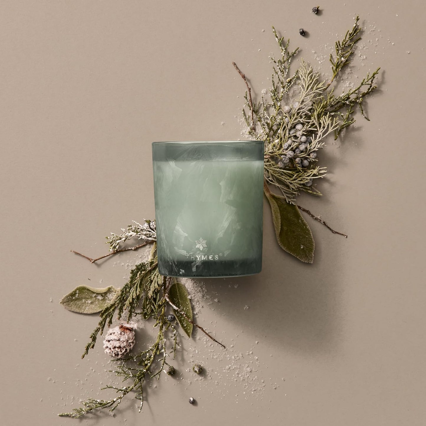 Thymes Scented Candles for Home Decor - Luxury Home Fragrance Gifts for Women & Men - Winter Candles with Crisp Notes of Sage, Eucalyptus, & Cypress Needles - Sage-Green (Highland Frost, 6.5 oz)