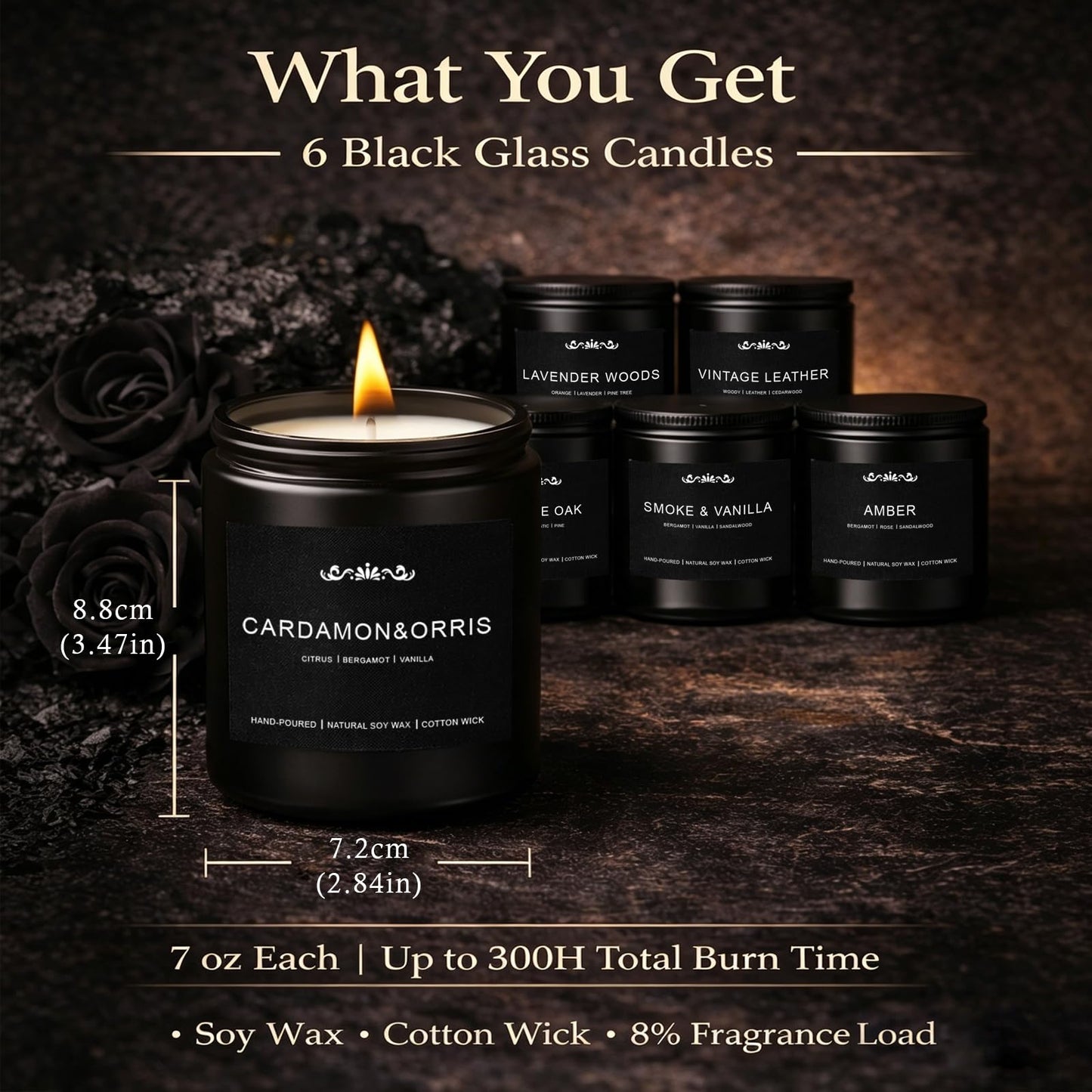 Candles for Men, 6 Pack Soy Wax Gift Set, 300H Long Lasting Home Fragrance with Masculine Scents, Gift for Dad, Husband or Boyfriend