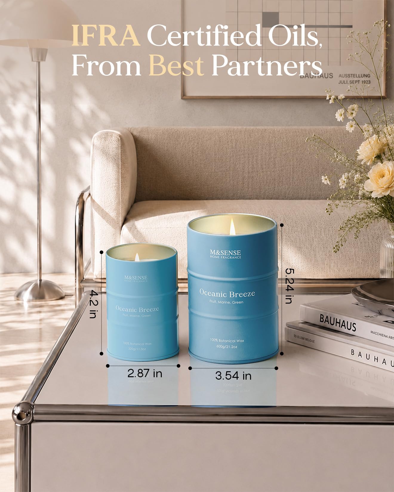 M&SENSE Oceanic Breeze Scented Candles Large Summer Candle, Beach Soy Candles 21.2oz 120 Hour Slow Burning,Aromatherapy Candle for Stress Relief Meditation Relaxing