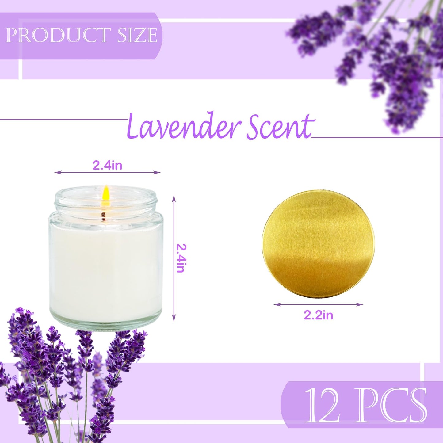 Veiuwa 12 Pcs 4 Oz Mini White Soy Candles,Lavender Scented Candles Set,Bulk Aromatherapy Candle,Great Stress Relieving Scented Candle for Girls as a Gift for Birthdays, Weddings and More!