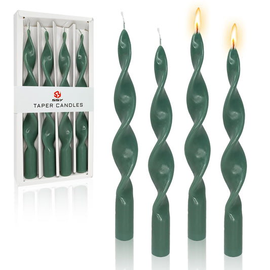 10 Inches Spiral Taper Candles Colorful Twisted Candle Dripless Long Candles, Handmade Candlesticks for Wedding Dinner Decor, Set of 4(Dark Green)