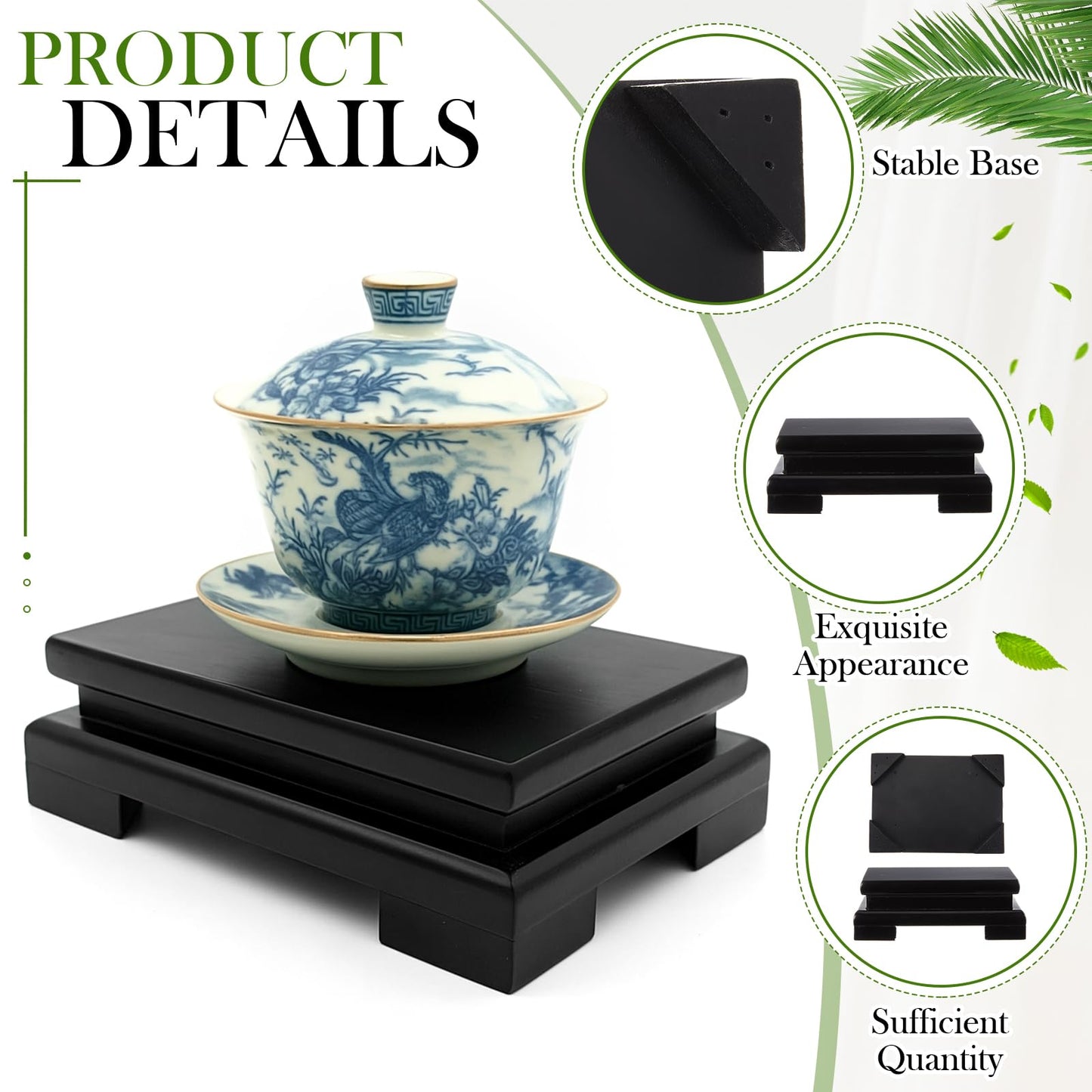 Chunful 2 Pcs Rectangle Wooden Display Stand 5.1 x 3.7 x 1.8 Inch Wood Vase Display Base Black Pedestal Stand Rectangle Vase Riser for Vases Teapot Trophy Collectibles Aquarium Lamp Home Decoration